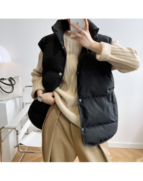 2021 Women Vest Coat Stand Collar Winter Women White Duck Down Oversize Tops Blue Vest Chaleco Mujer Gilet Casaco Feminino