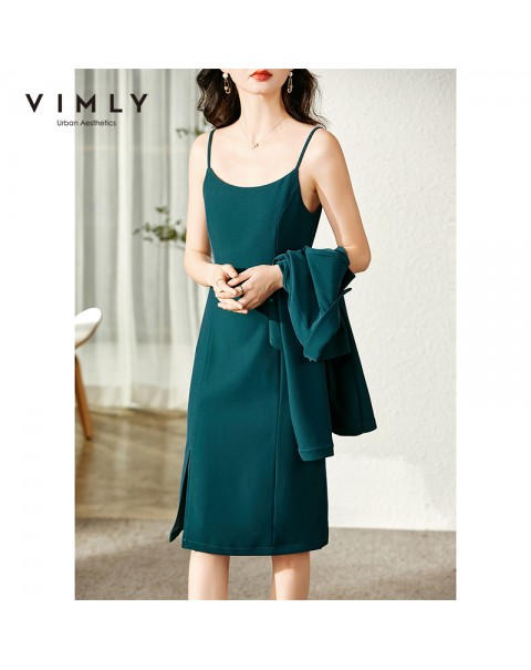 Vimly 2022 Spring Suit Jacket Women's Clothing Set Fashion Short Blazers Office Lady Strapped Dress Female Two Piece Set V1388