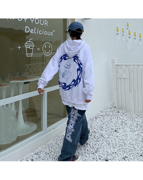 HOUZHOU Harajuku Anime Print Black Hoodies Women Hip Hop Streetwear Autumn Winter Gothic Punk Long Sleeve Oversized Hoodie Goth