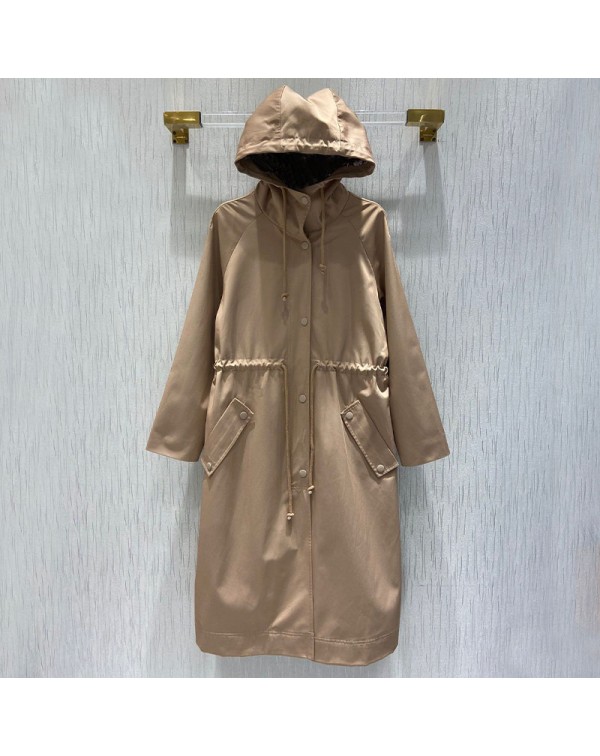 2021 Autumn Winter Woman's Trench Solid Coat Hoode...