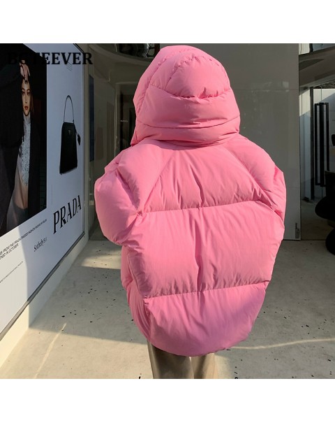 BGTEEVER Chic Hooded Cotton Padded Women Parkas 2021 Winter Warm Loose Solid Thicken Female Coats Ladies Zippers Outwear