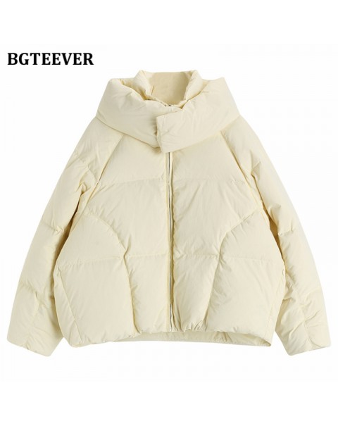 BGTEEVER Chic Hooded Cotton Padded Women Parkas 2021 Winter Warm Loose Solid Thicken Female Coats Ladies Zippers Outwear