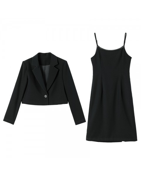 Vimly 2022 Spring Suit Jacket Women's Clothing Set Fashion Short Blazers Office Lady Strapped Dress Female Two Piece Set V1388