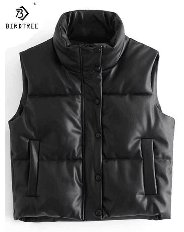 New Fashion Female Black Warm Faux Leather Vest Co...