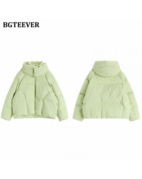 BGTEEVER Chic Hooded Cotton Padded Women Parkas 2021 Winter Warm Loose Solid Thicken Female Coats Ladies Zippers Outwear