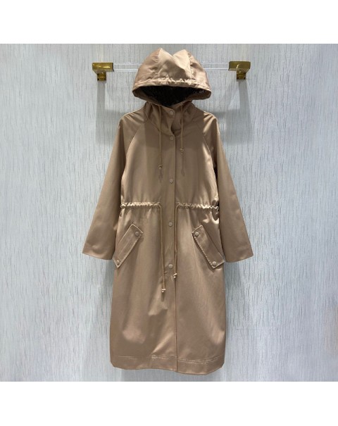 2021 Autumn Winter Woman's Trench Solid Coat Hooded Pocket Hign Quality Windbreaker Long Design Coat