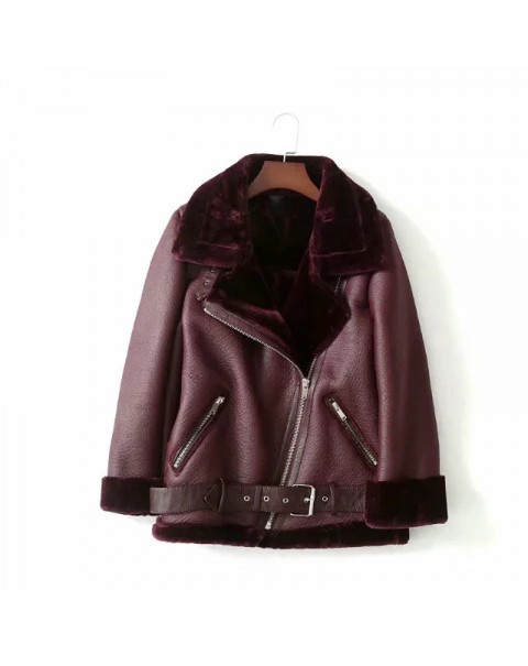 New Winter Coats Women Thick Faux Leather Fur Sheepskin Coat Female Fur Leather Jacket Aviator Jacket Casaco Feminino trf