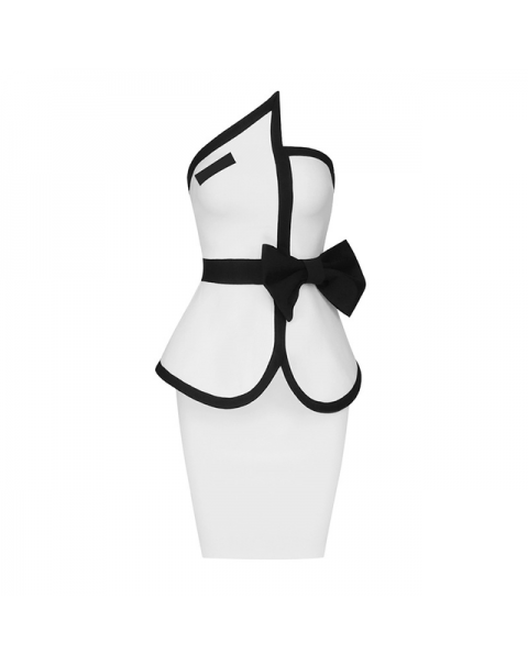 Women's Patchwork Bandage Suit Summer 2 Two Piece Sets Strapless Sexy Bodycon Sleeveless Bow Top & Mini Skirt Club Party Outfit