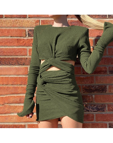 BOOFEENAA Sexy Knitted Long Sleeve Two Piece Skirt Set Elegant Fashion Birthday Party Club Outfits Ladies Dress Sets C85-FZ42