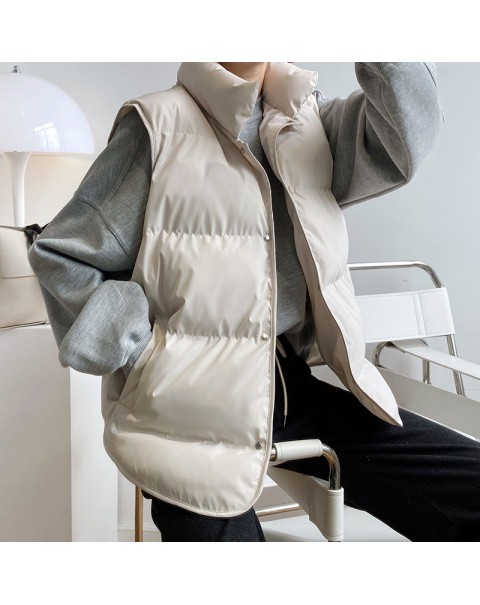 2021 Women Vest Coat Stand Collar Winter Women White Duck Down Oversize Tops Blue Vest Chaleco Mujer Gilet Casaco Feminino