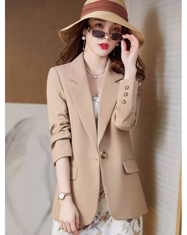 Khaki Spring and Autumn Small Suit Jacket Women's ...