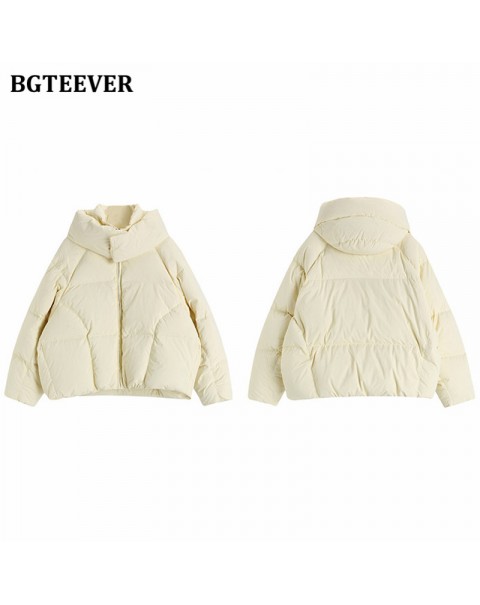 BGTEEVER Chic Hooded Cotton Padded Women Parkas 2021 Winter Warm Loose Solid Thicken Female Coats Ladies Zippers Outwear